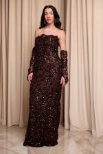 Φόρεμα maxi με παγιέτες και αποσπώμενα μανίκια καφέ - Image 4