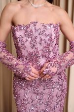 Φόρεμα maxi με παγιέτες και αποσπώμενα μανίκια dusty pink - Image 6