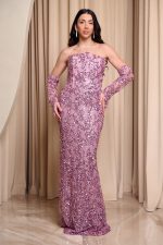 Φόρεμα maxi με παγιέτες και αποσπώμενα μανίκια dusty pink