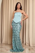 Φόρεμα maxi με παγιέτες και σατέν κορσέ μέντα - Image 3