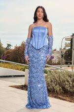 Φόρεμα maxi με παγιέτες και σατέν κορσέ dusty blue - Image 2