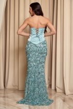 Φόρεμα maxi με παγιέτες και σατέν κορσέ μέντα - Image 5