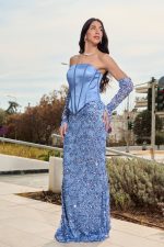 Φόρεμα maxi με παγιέτες και σατέν κορσέ dusty blue - Image 4