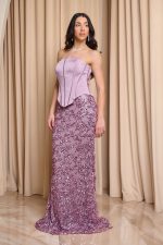 Φόρεμα maxi με παγιέτες και σατέν κορσέ dusty pink - Image 4