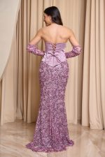 Φόρεμα maxi με παγιέτες και σατέν κορσέ dusty pink - Image 5