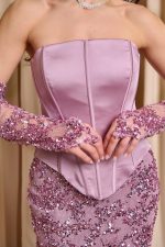 Φόρεμα maxi με παγιέτες και σατέν κορσέ dusty pink - Image 6