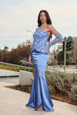 Φόρεμα maxi γοργονέ με παγιέτες στο μπούστο dusty blue - Image 3