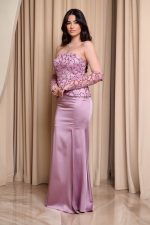 Φόρεμα maxi γοργονέ με παγιέτες στο μπούστο dusty pink - Image 3