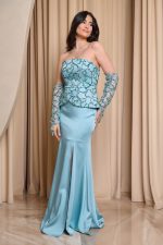 Φόρεμα maxi γοργονέ με παγιέτες στο μπούστο μέντα - Image 4