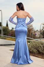 Φόρεμα maxi γοργονέ με παγιέτες στο μπούστο dusty blue - Image 4