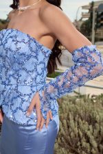 Φόρεμα maxi γοργονέ με παγιέτες στο μπούστο dusty blue - Image 6