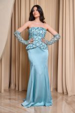 Φόρεμα maxi γοργονέ με παγιέτες στο μπούστο μέντα