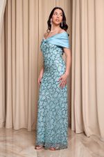 Φόρεμα maxi με παγιέτες και αποσπώμενο σατέν φιόγκο μέντα - Image 3