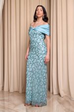 Φόρεμα maxi με παγιέτες και αποσπώμενο σατέν φιόγκο μέντα - Image 4