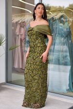 Φόρεμα maxi με παγιέτες και αποσπώμενο σατέν φιόγκο olive - Image 4