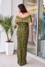 Φόρεμα maxi με παγιέτες και αποσπώμενο σατέν φιόγκο olive - Image 5