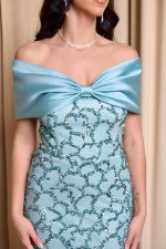 Φόρεμα maxi με παγιέτες και αποσπώμενο σατέν φιόγκο μέντα - Image 6