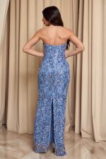 Φόρεμα maxi με παγιέτες και αποσπώμενο σατέν φιόγκο dusty blue - Image 6