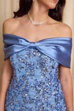 Φόρεμα maxi με παγιέτες και αποσπώμενο σατέν φιόγκο dusty blue - Image 7