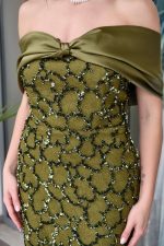 Φόρεμα maxi με παγιέτες και αποσπώμενο σατέν φιόγκο olive - Image 7