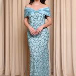 Φόρεμα maxi με παγιέτες και αποσπώμενο σατέν φιόγκο μέντα