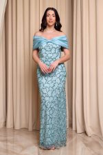 Φόρεμα maxi με παγιέτες και αποσπώμενο σατέν φιόγκο μέντα