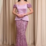 όρεμα maxi γοργονέ off shoulder με σατέν μπούστο dusty pink