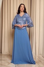 Φόρεμα maxi τύπου πέπλουμ με καμπάνα μανίκια dusty blue - Image 2