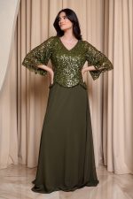 Φόρεμα maxi τύπου πέπλουμ με καμπάνα μανίκια olive - Image 2