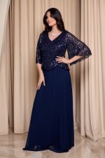 Φόρεμα maxi τύπου πέπλουμ με καμπάνα μανίκια midnight blue - Image 3