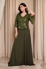 Φόρεμα maxi τύπου πέπλουμ με καμπάνα μανίκια olive - Image 3