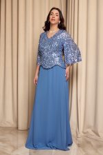 Φόρεμα maxi τύπου πέπλουμ με καμπάνα μανίκια dusty blue - Image 4