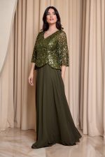 Φόρεμα maxi τύπου πέπλουμ με καμπάνα μανίκια olive - Image 4