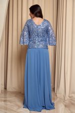 Φόρεμα maxi τύπου πέπλουμ με καμπάνα μανίκια dusty blue - Image 5