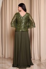 Φόρεμα maxi τύπου πέπλουμ με καμπάνα μανίκια olive - Image 5