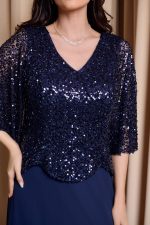 Φόρεμα maxi τύπου πέπλουμ με καμπάνα μανίκια midnight blue - Image 6