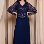 Φόρεμα maxi τύπου πέπλουμ με καμπάνα μανίκια midnight blue