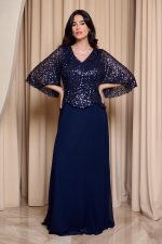 Φόρεμα maxi τύπου πέπλουμ με καμπάνα μανίκια midnight blue