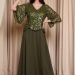 Φόρεμα maxi τύπου πέπλουμ με καμπάνα μανίκια olive