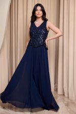 Φόρεμα maxi τύπου πέπλουμ με παγιέτες στο μπούστο midnight blue - Image 2