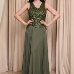 Φόρεμα maxi τύπου πέπλουμ με παγιέτες στο μπούστο olive