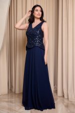 Φόρεμα maxi τύπου πέπλουμ με παγιέτες στο μπούστο midnight blue - Image 3