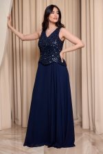 Φόρεμα maxi τύπου πέπλουμ με παγιέτες στο μπούστο midnight blue - Image 4