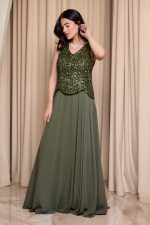 Φόρεμα maxi τύπου πέπλουμ με παγιέτες στο μπούστο olive - Image 4