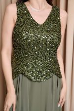 Φόρεμα maxi τύπου πέπλουμ με παγιέτες στο μπούστο olive - Image 6