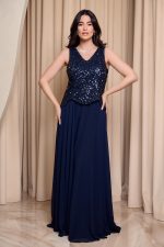 Φόρεμα maxi τύπου πέπλουμ με παγιέτες στο μπούστο midnight blue