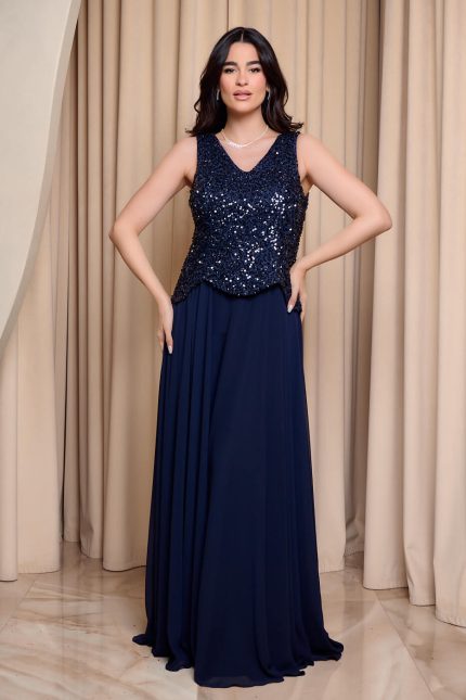Φόρεμα maxi τύπου πέπλουμ με παγιέτες στο μπούστο midnight blue