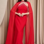 Φόρεμα maxi πέτρες και αποσπώμενη κάπα κόκκινο