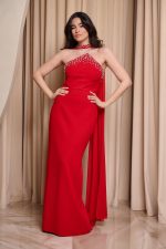 Φόρεμα maxi με πέτρες και αποσπώμενη κάπα κόκκινο - Image 3