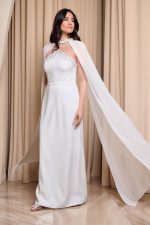 Φόρεμα maxi με πέτρες και αποσπώμενη κάπα άσπρο - Image 4